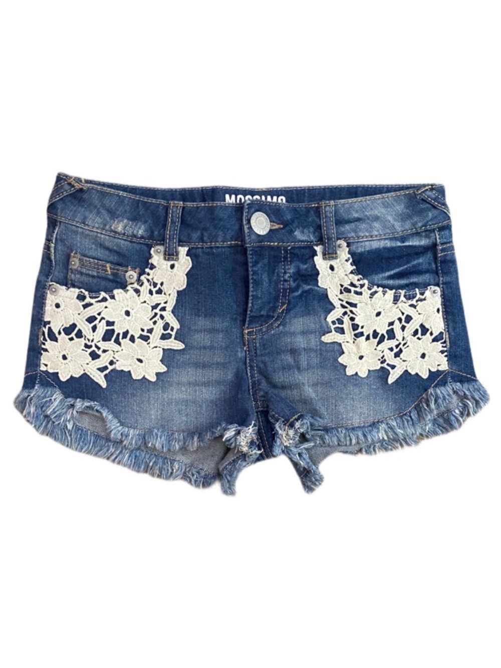 Denim Shorts with White Crochet Pockets